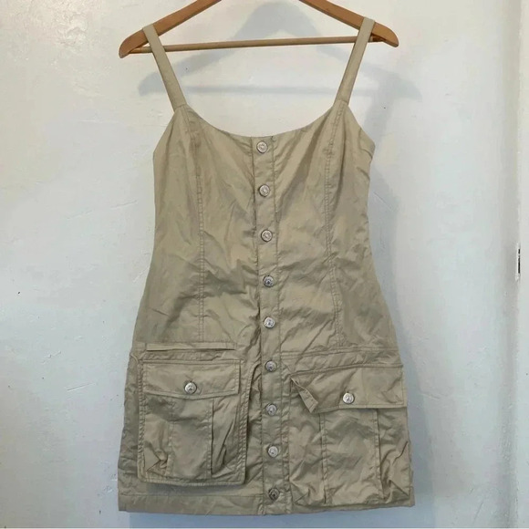 Zara Women’s Khaki Dress Cargo Style Adjustable Straps Front‎ Pocket Casual S - Picture 3 of 11